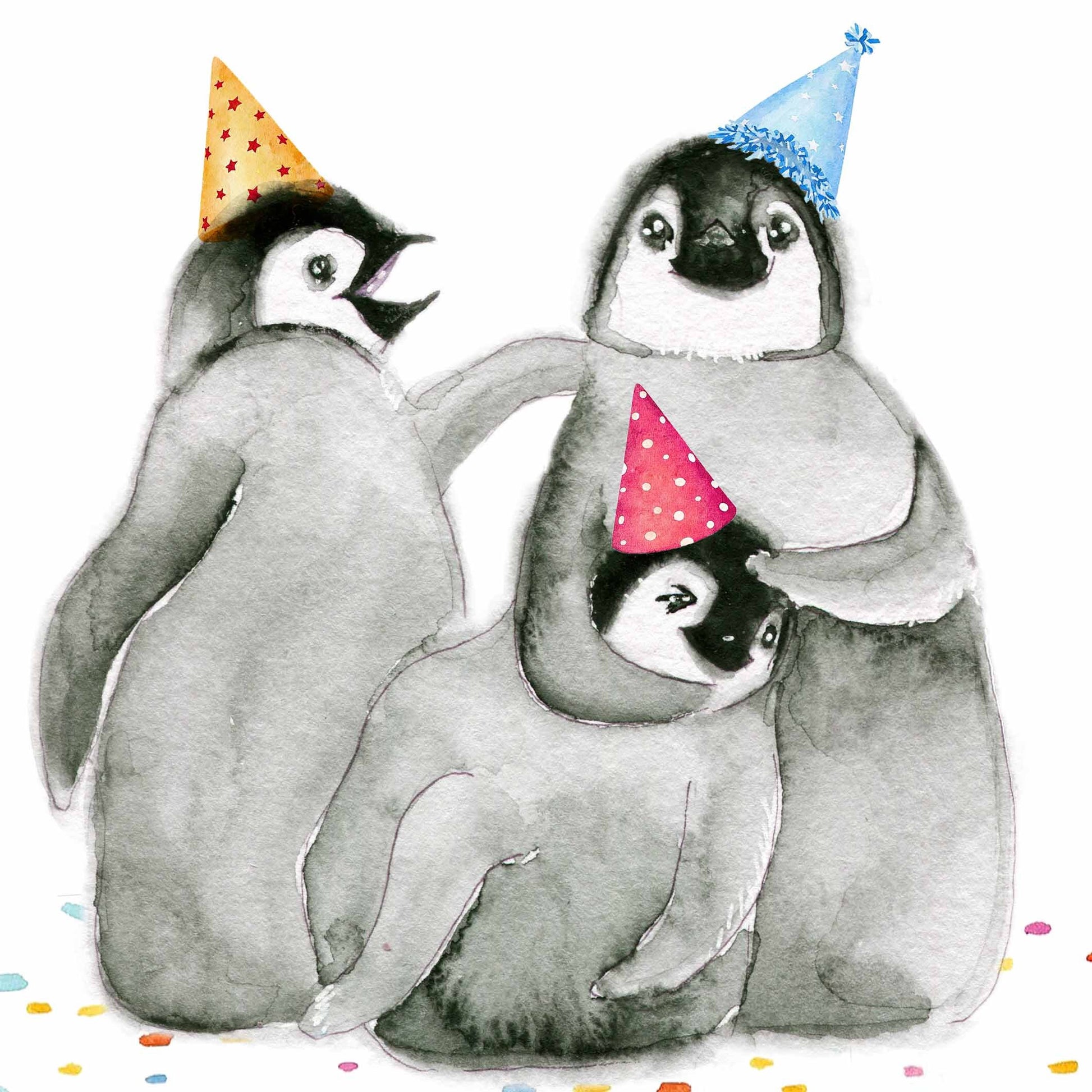 Baby Penguins Cute Birthday Card For Friends - Liyana Studio Greeting Cards Handmade