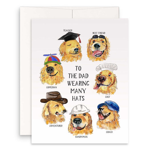 Dad Hats Funny Fathers Day Card From Kids - Golden Retriever Dog Birthday Card For Dad - Liyana Studio Greetings Handmade