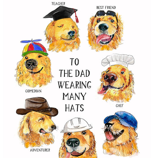 Dad Hats Funny Fathers Day Card From Kids - Golden Retriever Dog Birthday Card For Dad - Liyana Studio Greetings Handmade