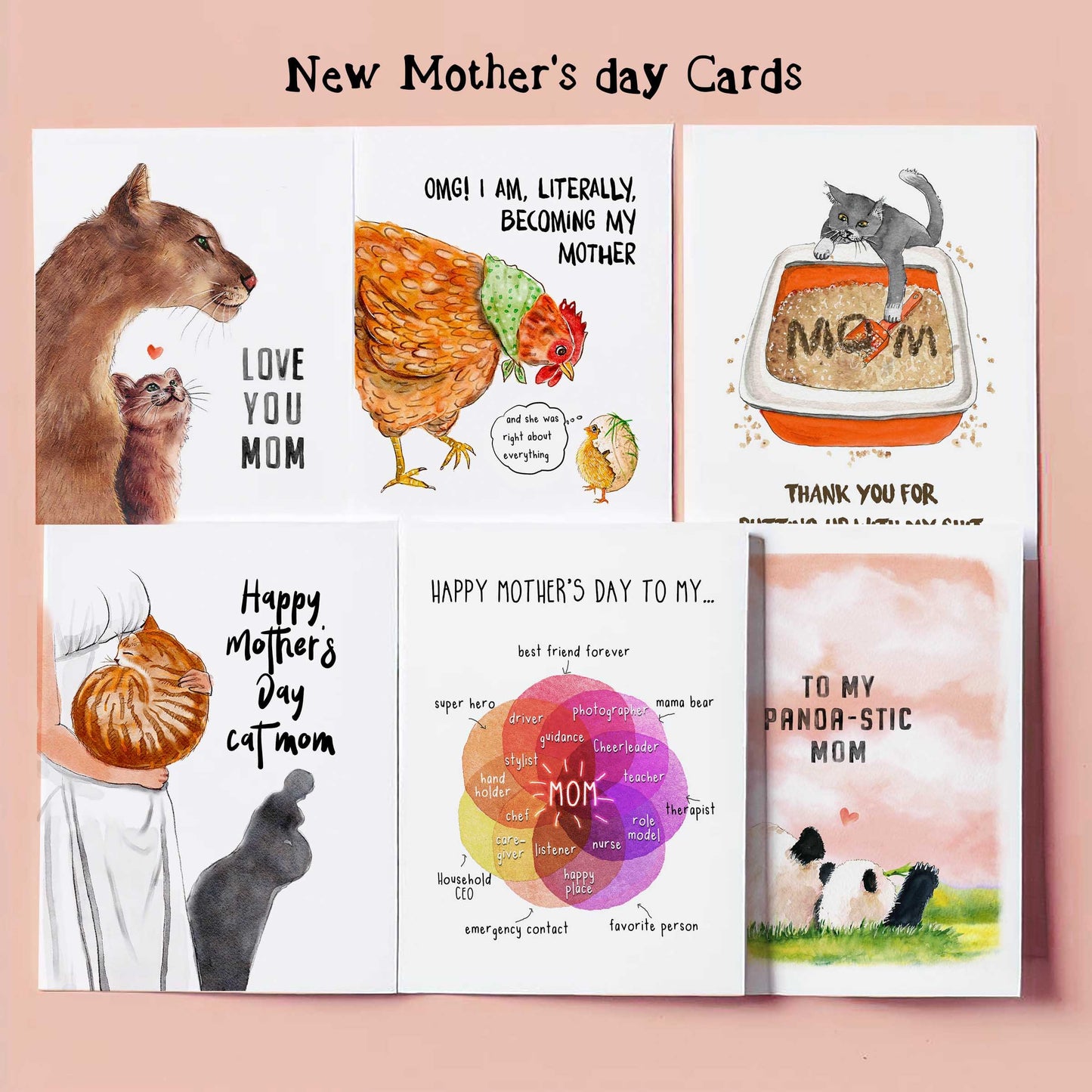 Red Fox Mom And Baby Happy Mothers Day Card - Carnation Flower Mother's Day Card - First Mother's Day Card From Kid - Liyana Studio Handmade
