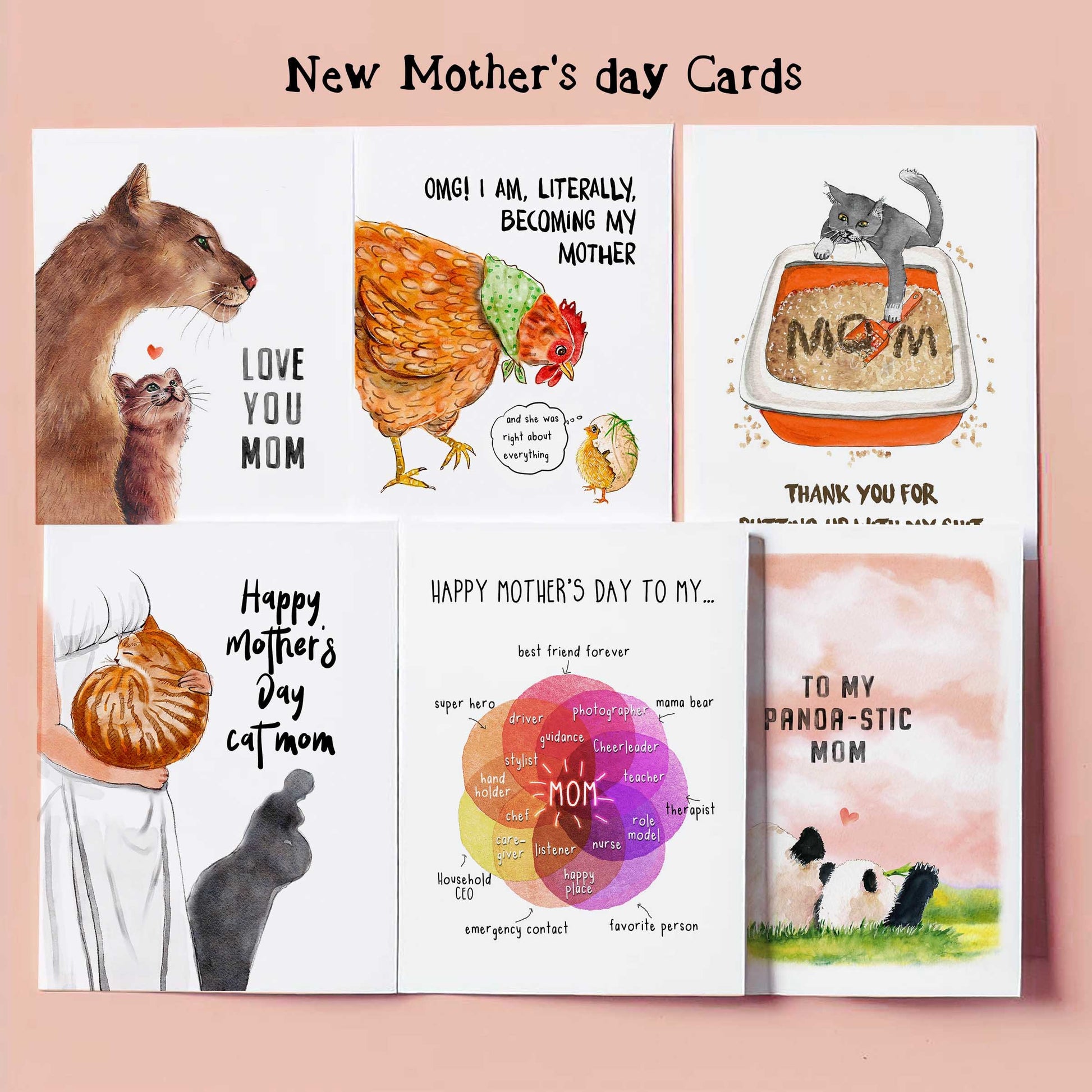 Red Fox Mom And Baby Happy Mothers Day Card - Carnation Flower Mother's Day Card - First Mother's Day Card From Kid - Liyana Studio Handmade