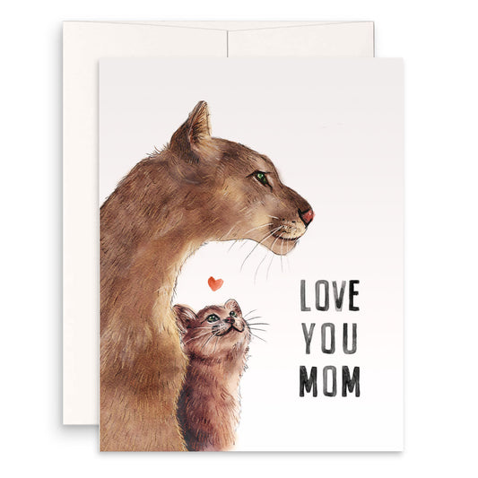 Mountain Lion Mom And Daughter Mother's Day Card - Love You Mom Birthday Card - Liyana Studio Handmade Greetings