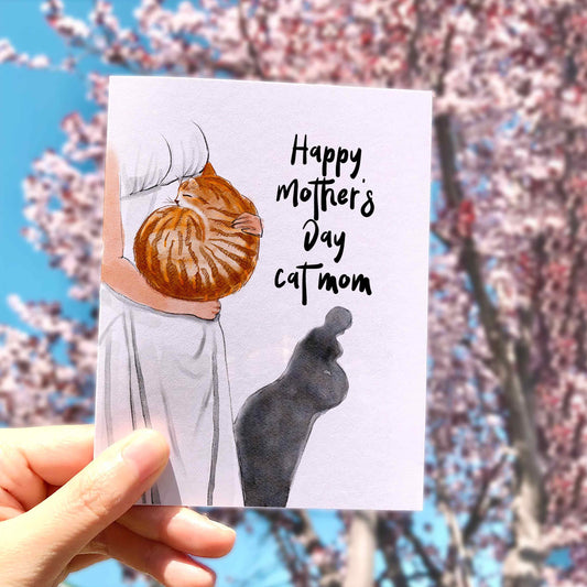 Cat Mom Funny Mother's Day Card From The Cat - Cat Lover Gift Happy Mother's Day Card Funny - Liyana Studio Handmade Greeting