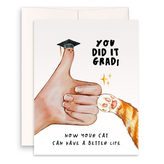 Thumb Up Cat Funny Graduation Card For Class Of 2024 - Orange Cat Graduation Cards For Cats Lover Gift - Liyana Studio Handmade Greetings