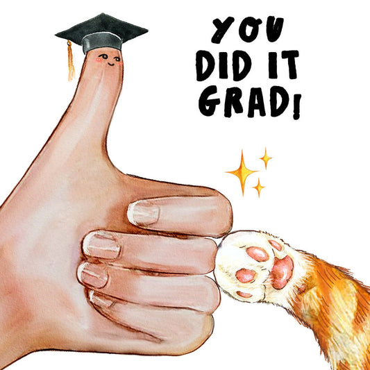 Thumb Up Cat Funny Graduation Card For Class Of 2024 - Orange Cat Graduation Cards For Cats Lover Gift - Liyana Studio Handmade Greetings