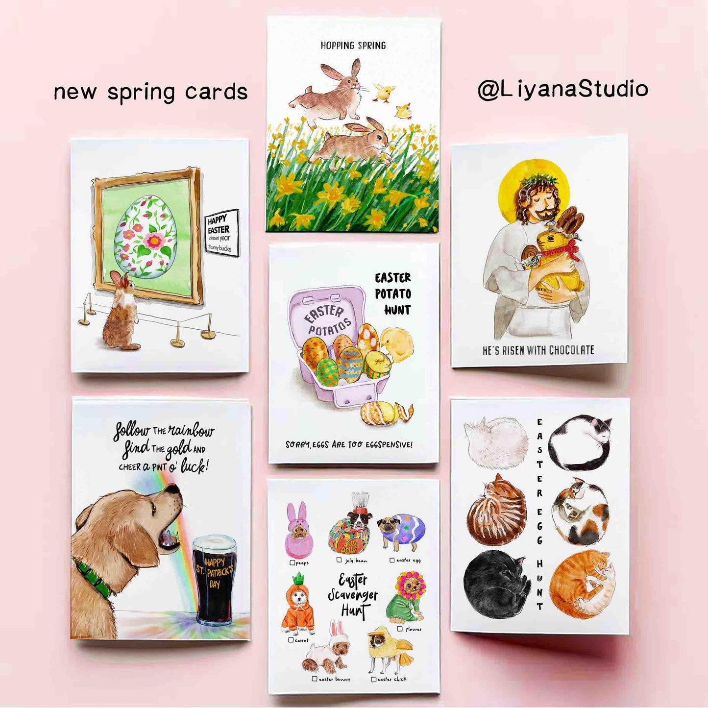 Bad Hare Watercolor Bunny Easter Cards For Kids - Hair Puns Funny Easter Card - Liyana Studio Handmade Greeting Card