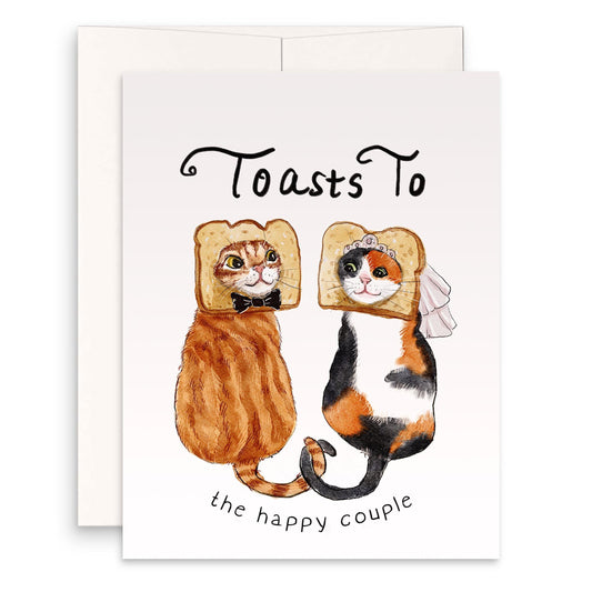 Cat Toast Funny Wedding Card - Wedding Toasts To Happy Couple - Engagement Card For Bridal Shower Gifts - Liyana Studio Handmade Greetings