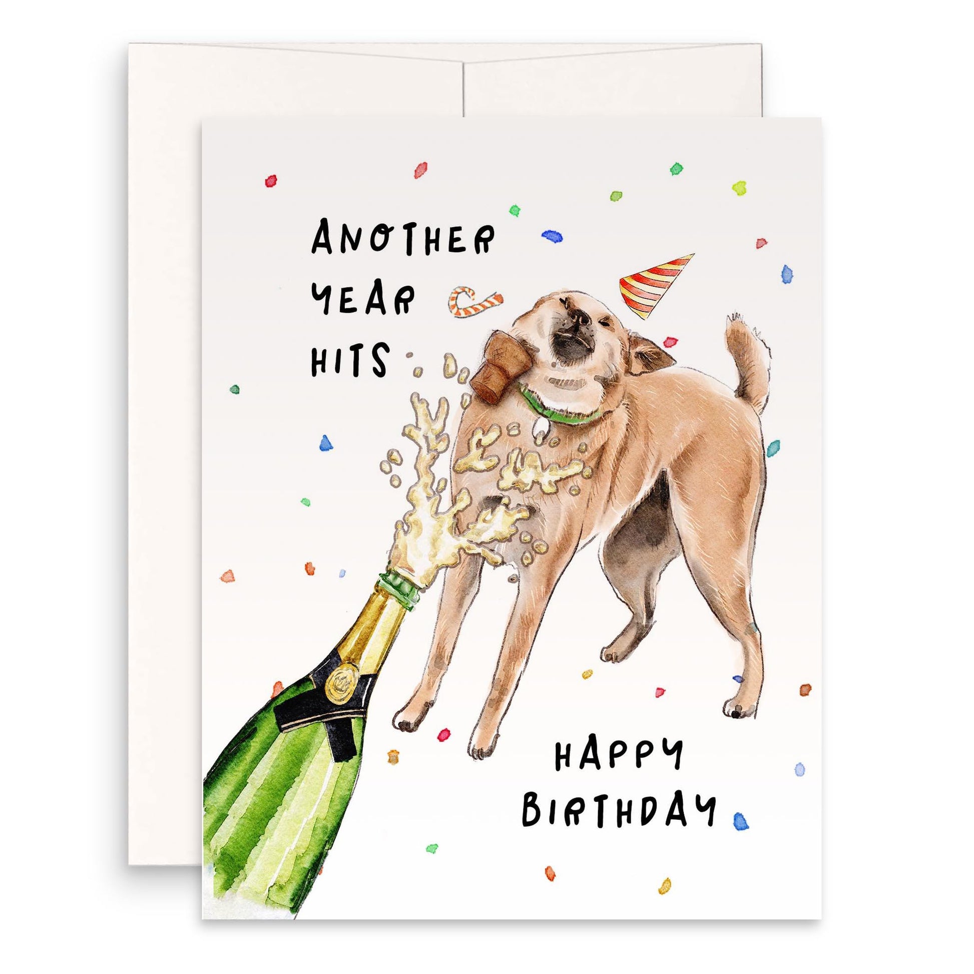 Another Year Hits Dog Funny Birthday Card For Her - Champagne Bottle Open Shiba Inu Dog Lover Gifts For Brother - Liyana Studio Handmade