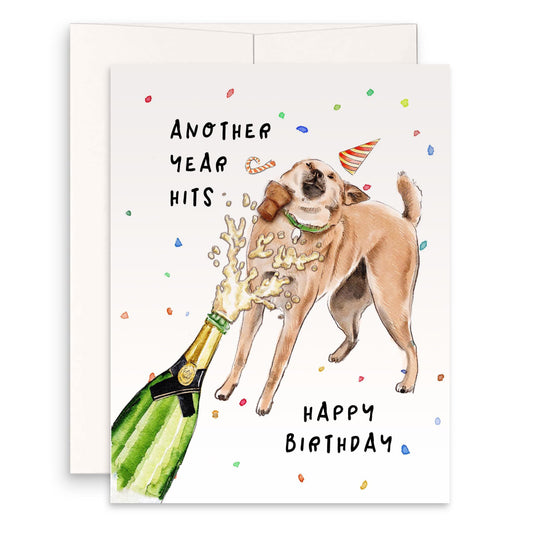 Another Year Hits Dog Funny Birthday Card For Her - Champagne Bottle Open Shiba Inu Dog Lover Gifts For Brother - Liyana Studio Handmade