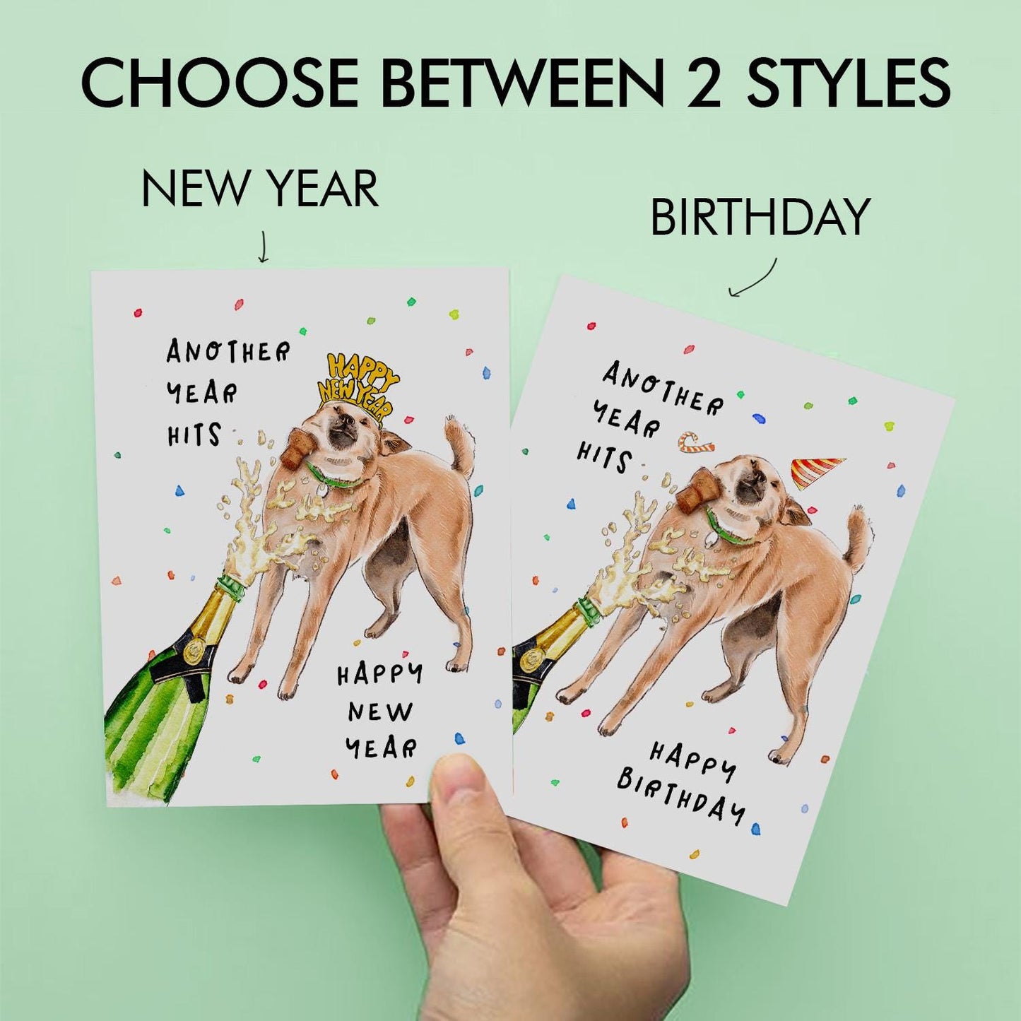 Another Year Hits Dog Funny Birthday Card For Her - Champagne Bottle Open Shiba Inu Dog Lover Gifts For Brother - Liyana Studio Handmade