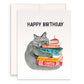 Gray Cat Book Birthday Cards Funny - Happy Birthday Cat Mom Literary Gift For Book Lover - Liyana Studio Handmade Greeting Cards