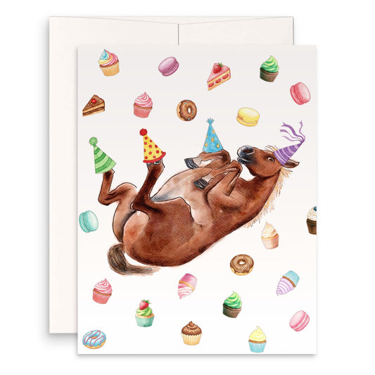 Cupcake Horse Birthday Card Funny - Sweet Happy Birthday Card For Husband - Equestrian Gift For Horse Girl - Liyana Studio Handmade Greeting