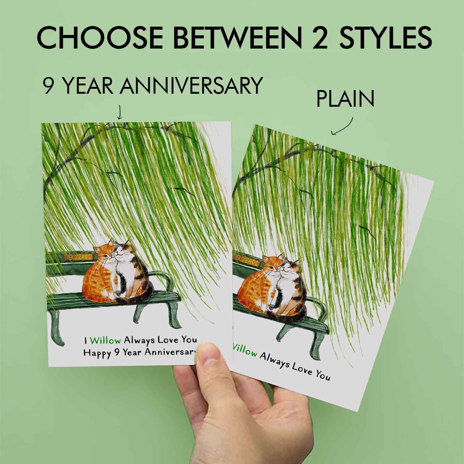 Willow 9th Anniversary Card For Husband - I Willow Always Love You 9th Anniversary Gift for Men - Cute Cat Love Card For Her - Liyana Studio