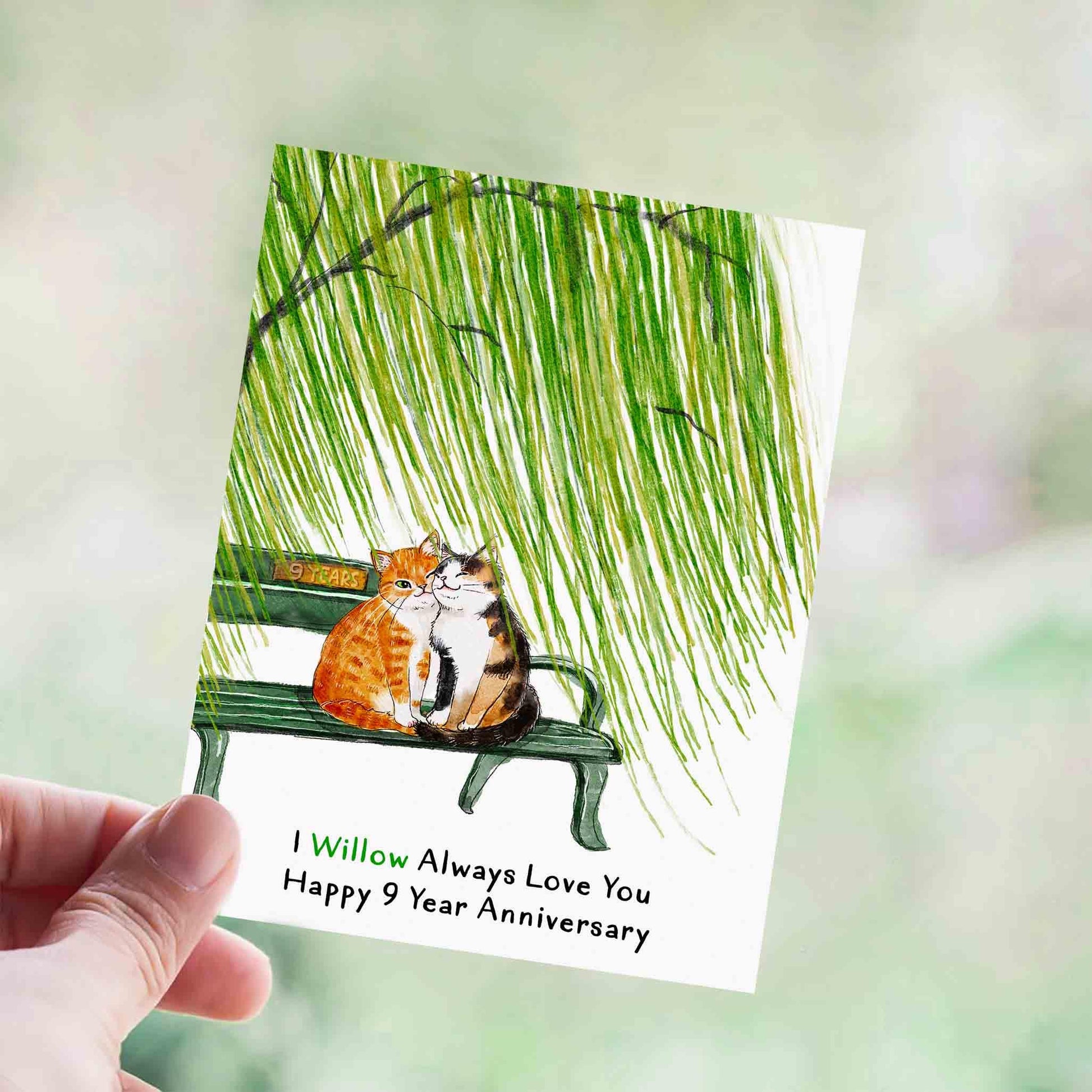 Willow 9th Anniversary Card For Husband - I Willow Always Love You 9th Anniversary Gift for Men - Cute Cat Love Card For Her - Liyana Studio