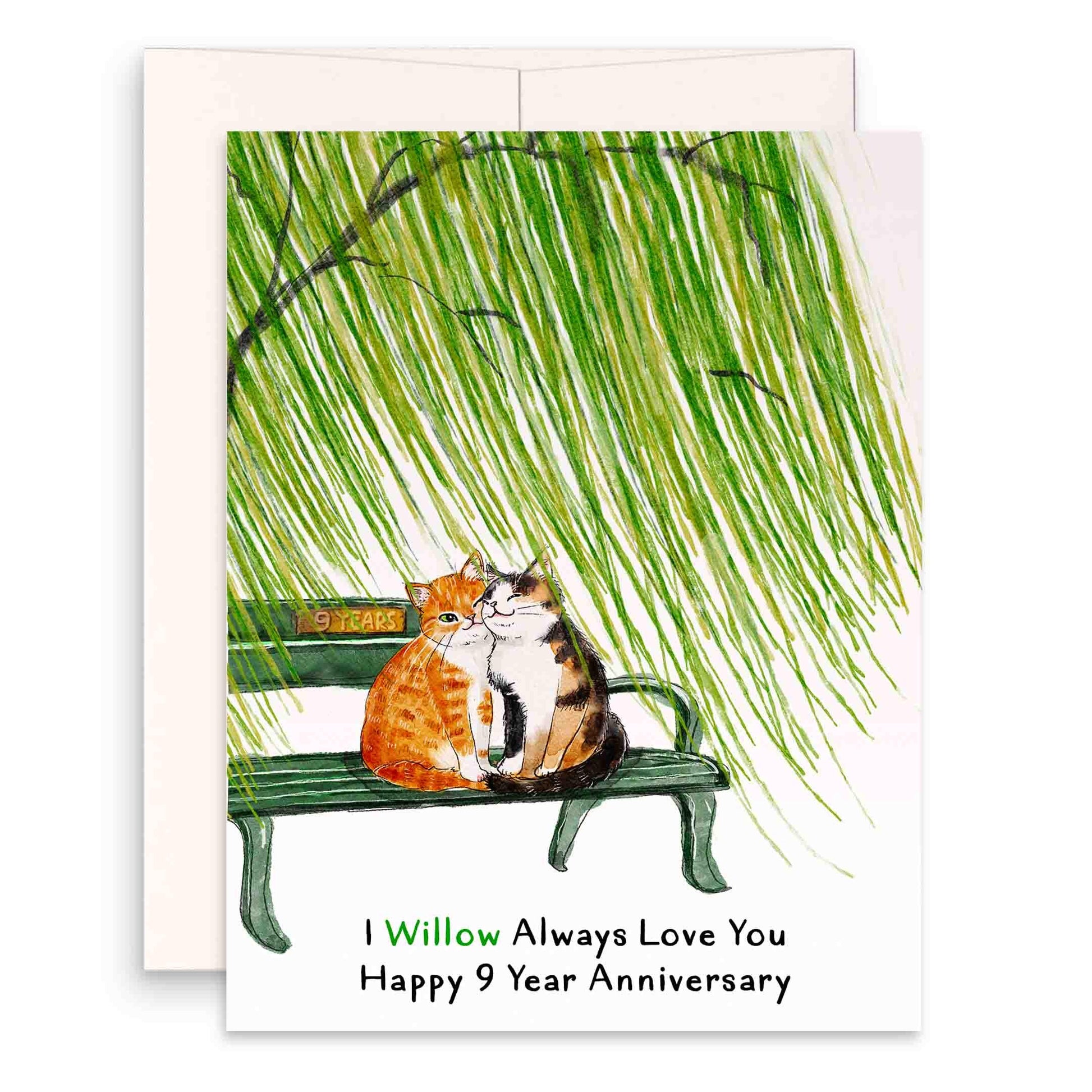 Willow 9th Anniversary Card For Husband - I Willow Always Love You 9th Anniversary Gift for Men - Cute Cat Love Card For Her - Liyana Studio