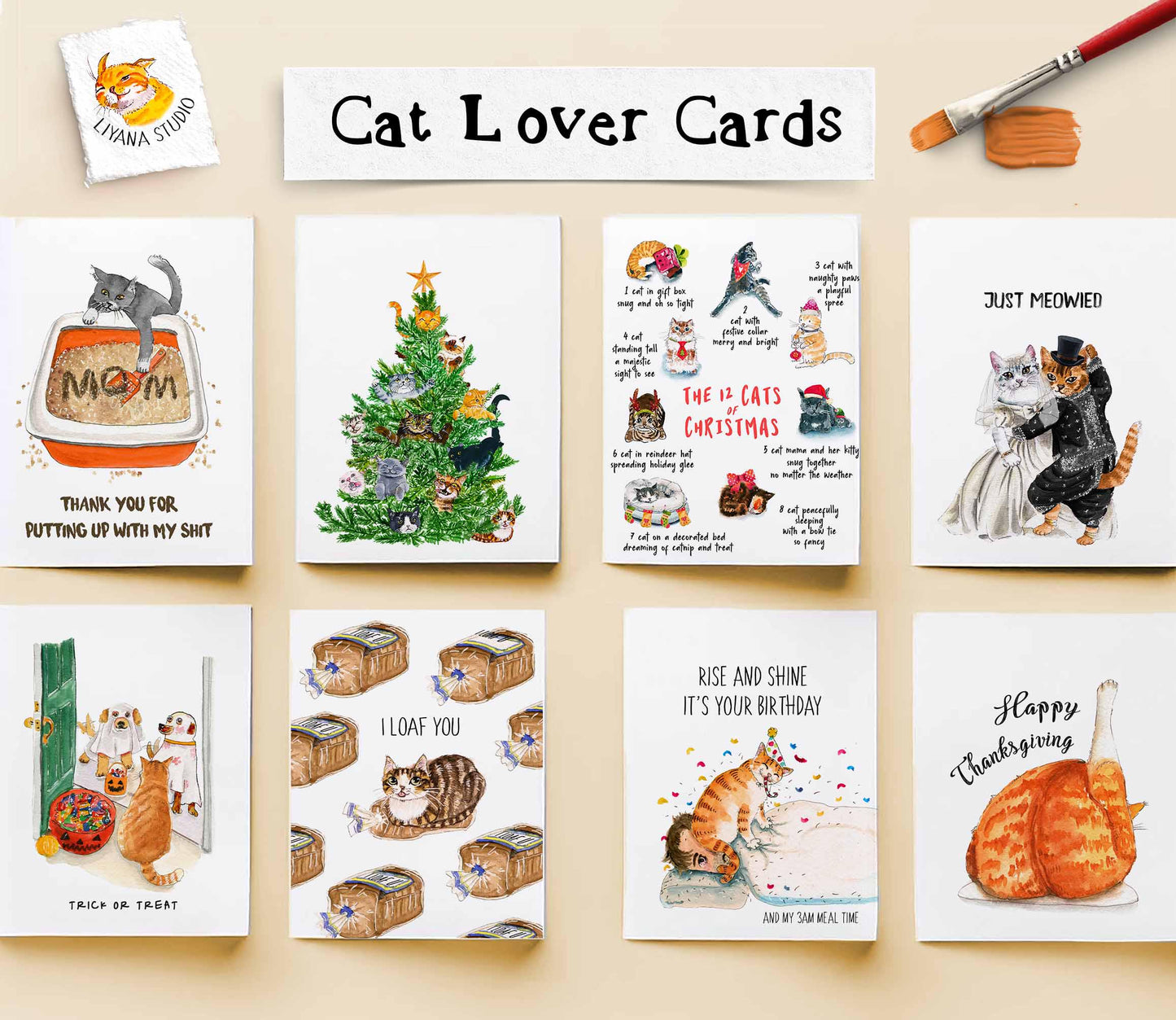 Willow 9th Anniversary Card For Husband - I Willow Always Love You 9th Anniversary Gift for Men - Cute Cat Love Card For Her - Liyana Studio