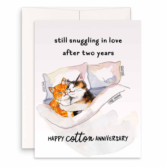 Cotton Sheet 2nd Anniversary Card For Husband Wife - Cats Love Card - Cotton Anniversary Gift For Him - Funny Anniversary Card For Boyfriend