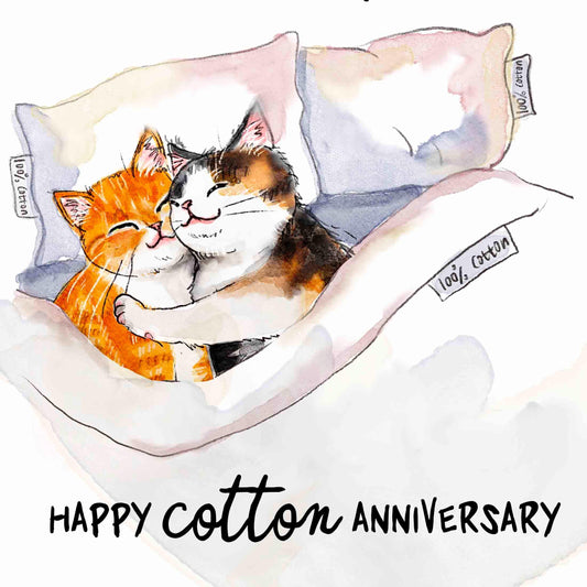 Cotton Sheet 2nd Anniversary Card For Husband Wife - Cats Love Card - Cotton Anniversary Gift For Him - Funny Anniversary Card For Boyfriend