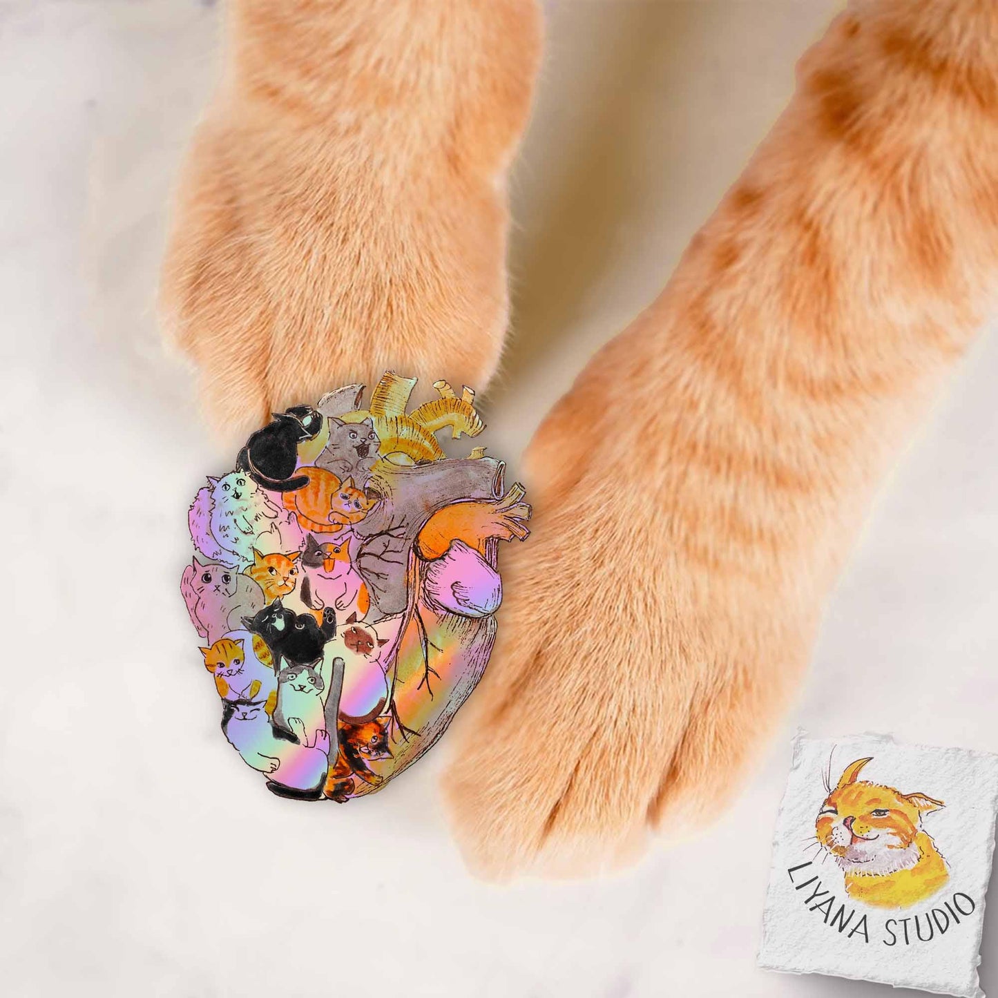 Heart Full of Cats Sticker - Holographic Cat Sticker For Cat Lover Gift -