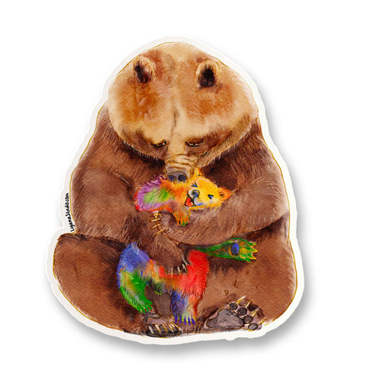 Bear Hug Progress LGBTQ Sticker - Rainbow Teddy Bear Pride Sticker - Funny Waterproof Stickers For Pride Gifts - Liyana Studio