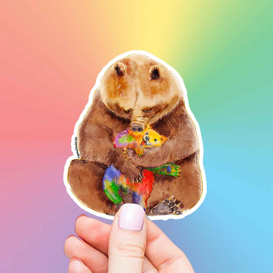 Bear Hug Progress LGBTQ Sticker - Rainbow Teddy Bear Pride Sticker - Funny Waterproof Stickers For Pride Gifts - Liyana Studio