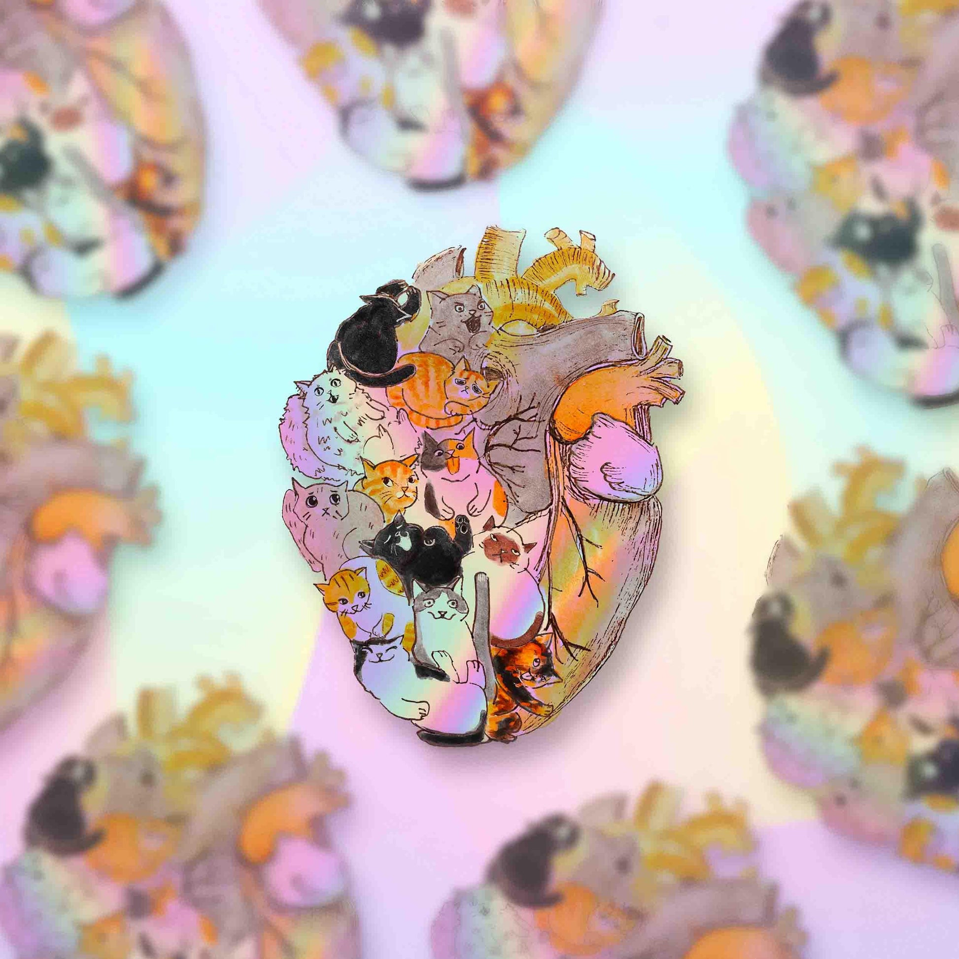 Heart Full of Cats Sticker - Holographic Cat Sticker For Cat Lover Gift -