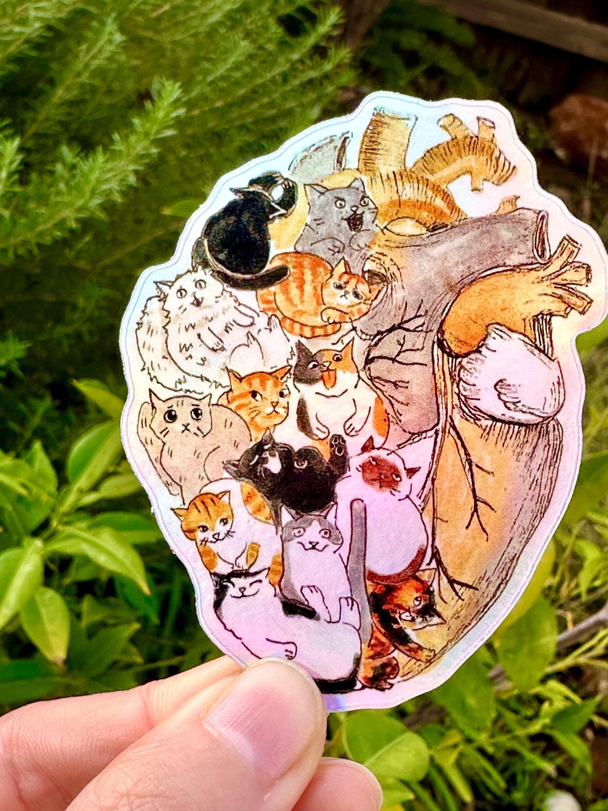 Heart Full of Cats Sticker - Holographic Cat Sticker For Cat Lover Gift -