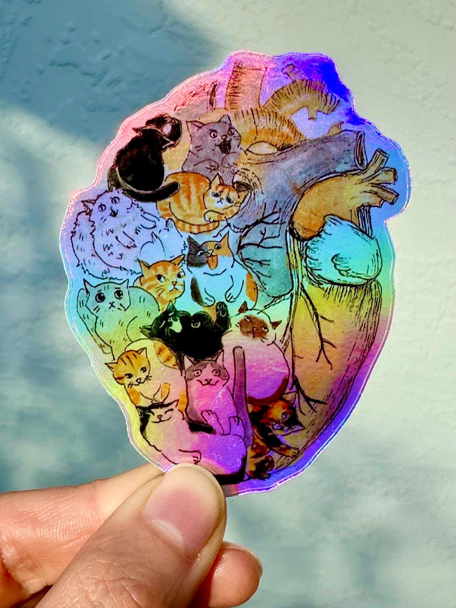 Heart Full of Cats Sticker - Holographic Cat Sticker For Cat Lover Gift -