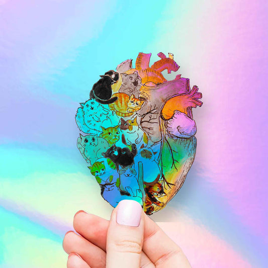 Heart Full of Cats Sticker - Holographic Cat Sticker For Cat Lover Gift -