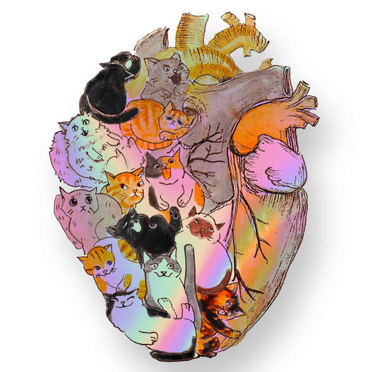 Heart Full of Cats Sticker - Holographic Cat Sticker For Cat Lover Gift -