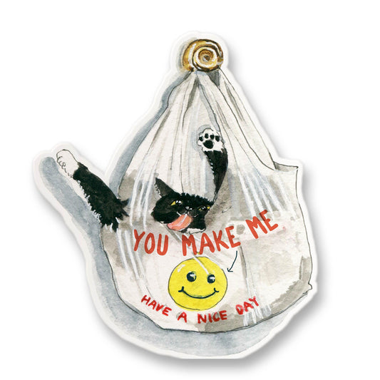 Grocery Bag Tuxedo Cat Sticker - You Make Me Smile Positive Sticker For Cat Lovers - Kindness Vinyl Sticker Waterproof - Liyana Studio
