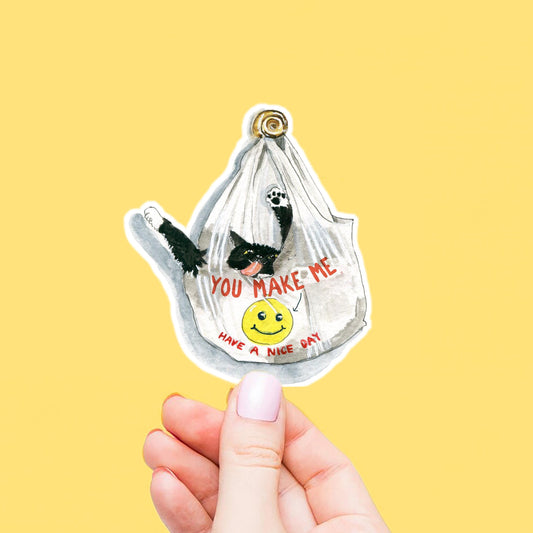 Grocery Bag Tuxedo Cat Sticker - You Make Me Smile Positive Sticker For Cat Lovers - Kindness Vinyl Sticker Waterproof - Liyana Studio