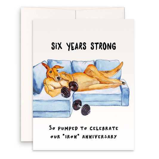 Kangaroo Pump Iron 6th Anniversary Card For Husband Wife - Six Years Strong - Iron Anniversary Gift - Funny Anniversary Card For Boyfriend