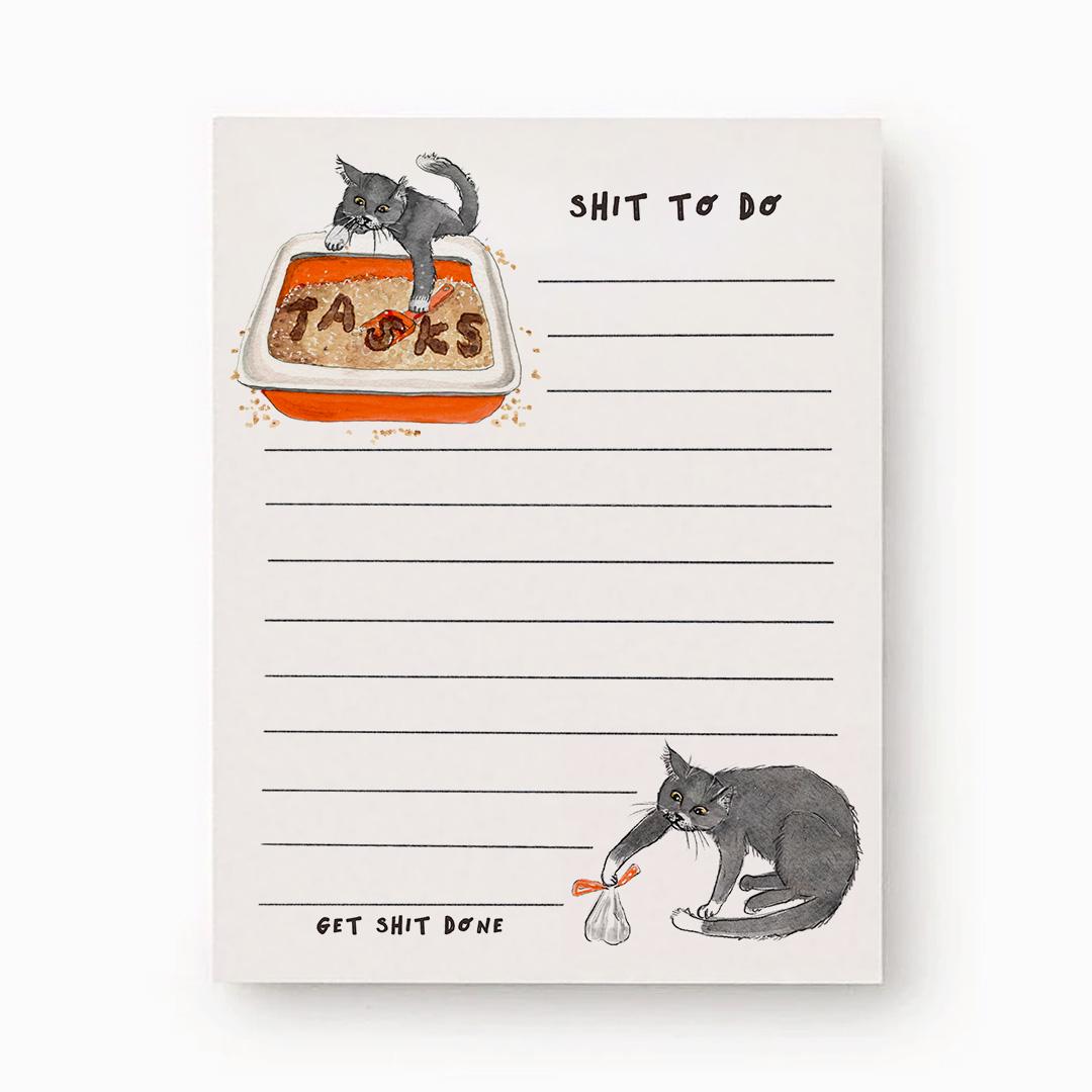 Cat Shit To Dos Notepad - Funny To do List Note Pad - Cute Memo Pad Stationery Gift For Cat Lover - Handmade By Liyana Studio Greetings