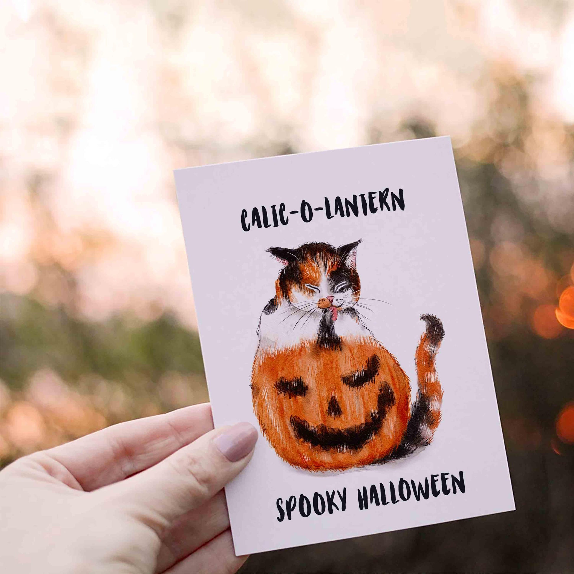 Calico Jack O Lanter Face Pumpkin Funny Halloween Cards – Calic-O-Lantern Spooky Halloween – Fall Gift for Autumn Lovers – Holiday Greetings
