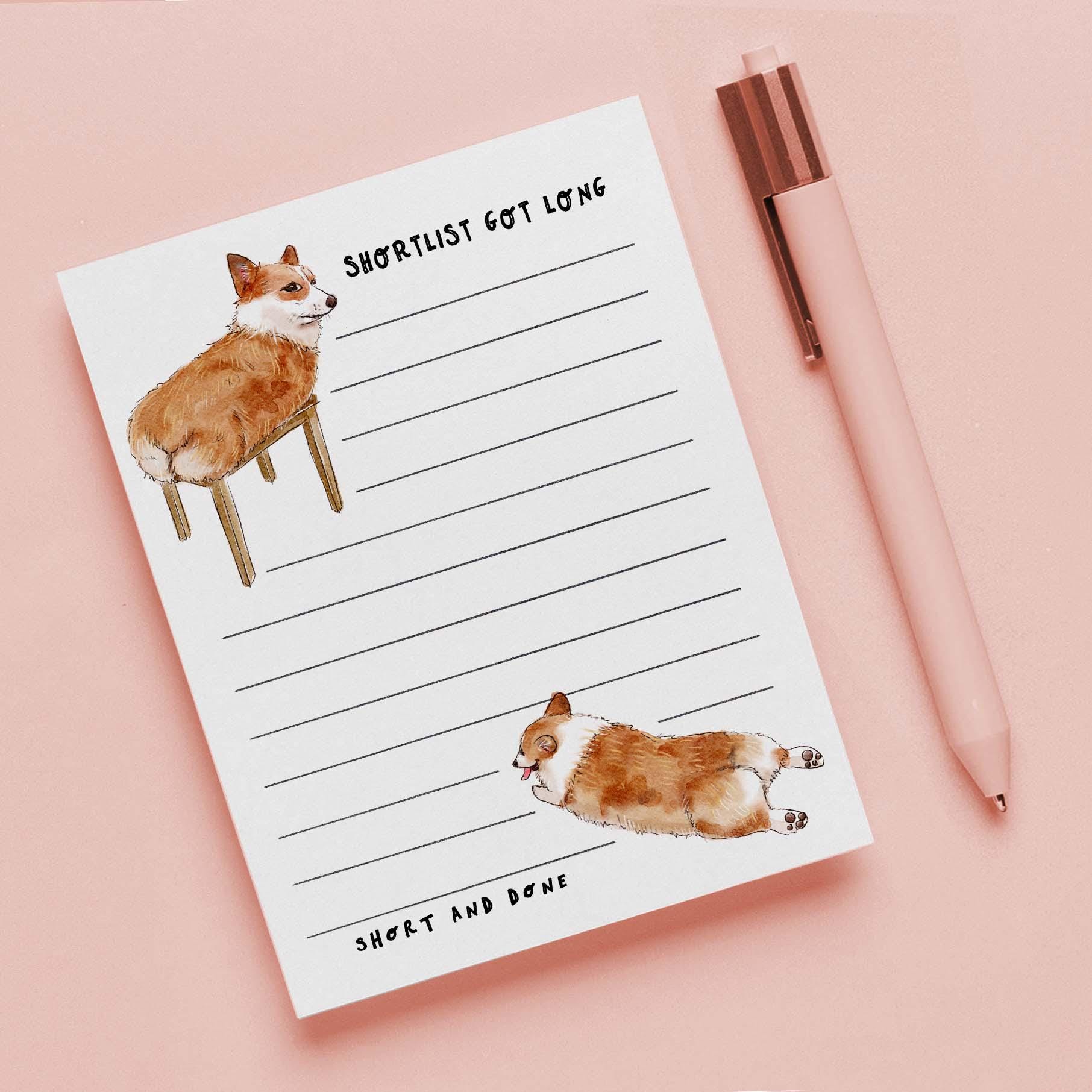 Corgi Dog Shortlist Notepad - Funny To do List Note Pad - Cute Memo Pad Stationery Gifts For Dog Lover - Handmade By Liyana Studio Greetings