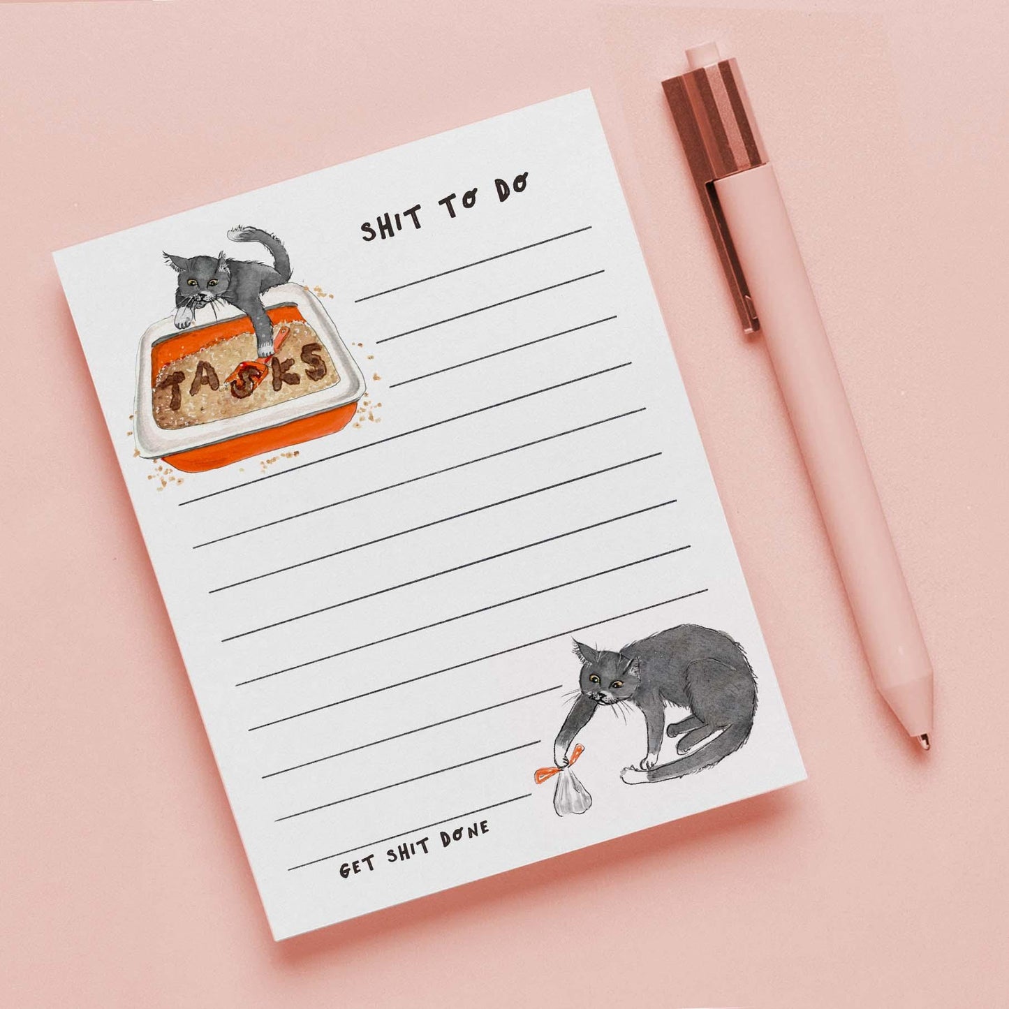 Cat Shit To Dos Notepad - Funny To do List Note Pad - Cute Memo Pad Stationery Gift For Cat Lover - Handmade By Liyana Studio Greetings