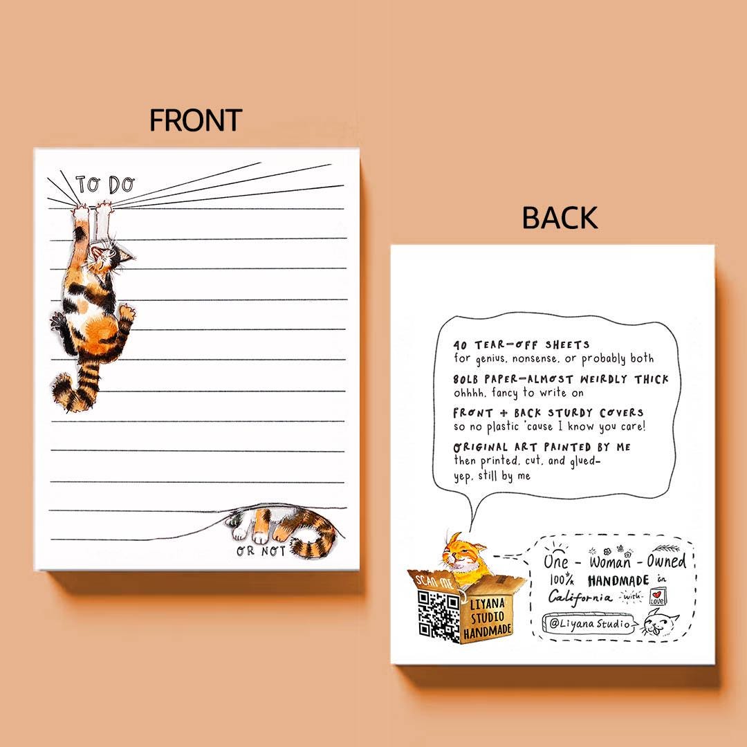 Calico Cat To Do Or Not Notepad - Funny To do List Note Pad - Cute Memo Pad Stationery Gifts For Cat Lover - Handmade By Liyana Studio