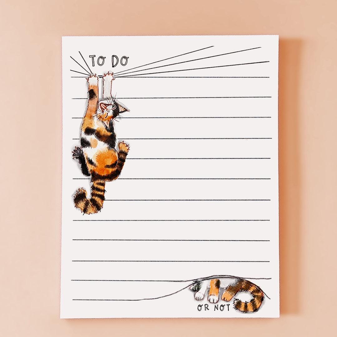 Calico Cat To Do Or Not Notepad - Funny To do List Note Pad - Cute Memo Pad Stationery Gifts For Cat Lover - Handmade By Liyana Studio