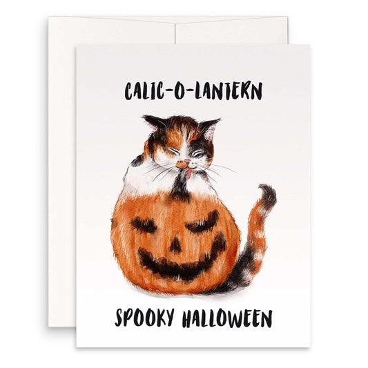 Calico Jack O Lanter Face Pumpkin Funny Halloween Cards – Calic-O-Lantern Spooky Halloween – Fall Gift for Autumn Lovers – Holiday Greetings