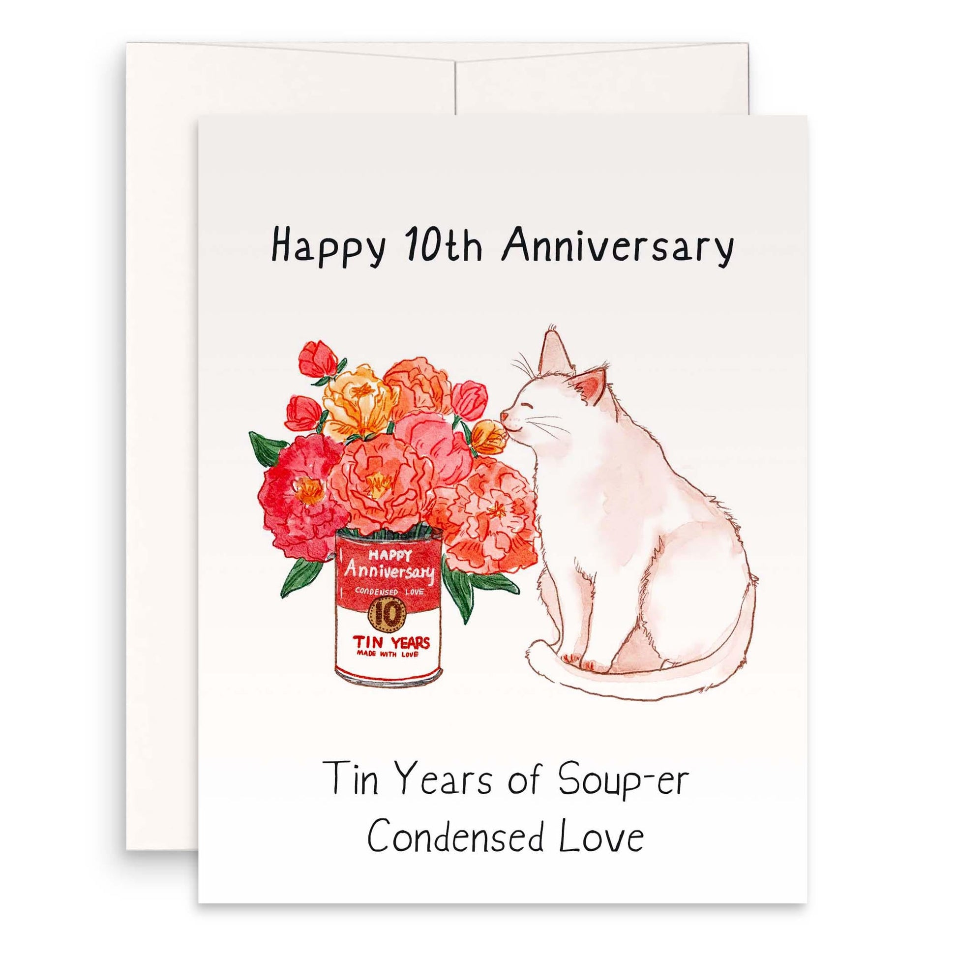 10 Years Tin Anniversary Card For Husband - Flower In Tin Can Traditional Anniversary Gift for Wife - Funny 10th Anniversary Cards For Him