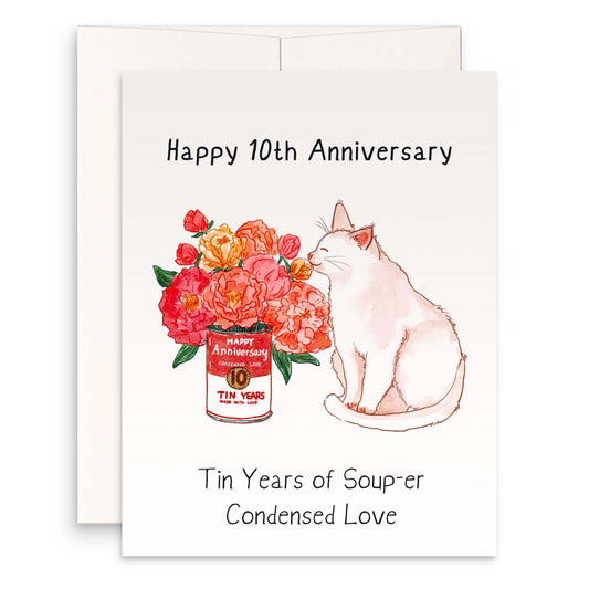 10 Years Tin Anniversary Card For Husband - Flower In Tin Can Traditional Anniversary Gift for Wife - Funny 10th Anniversary Cards For Him