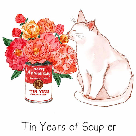 10 Years Tin Anniversary Card For Husband - Flower In Tin Can Traditional Anniversary Gift for Wife - Funny 10th Anniversary Cards For Him