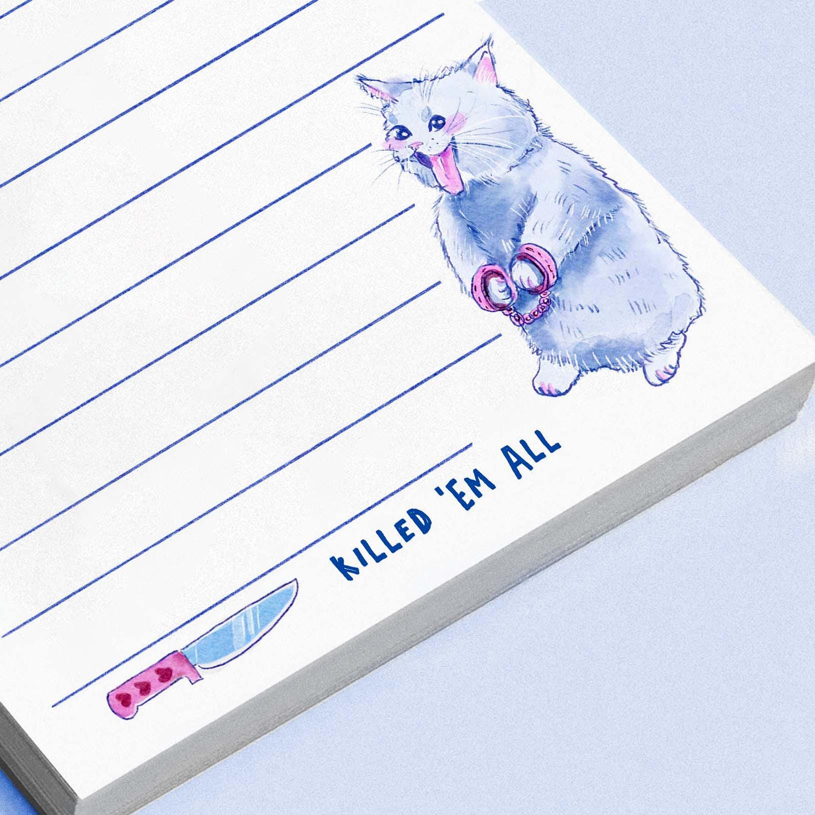 Killing The List Cat Notepad - Funny To do List Note Pad - Cute Memo Pad Stationery Gifts For True Crime Cat Lover - Handmade Liyana Studio