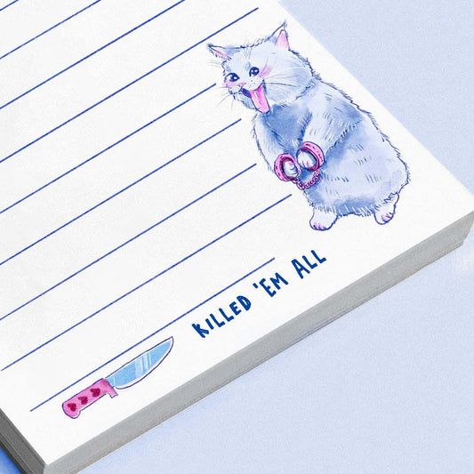 Killing The List Cat Notepad - Funny To do List Note Pad - Cute Memo Pad Stationery Gifts For True Crime Cat Lover - Handmade Liyana Studio