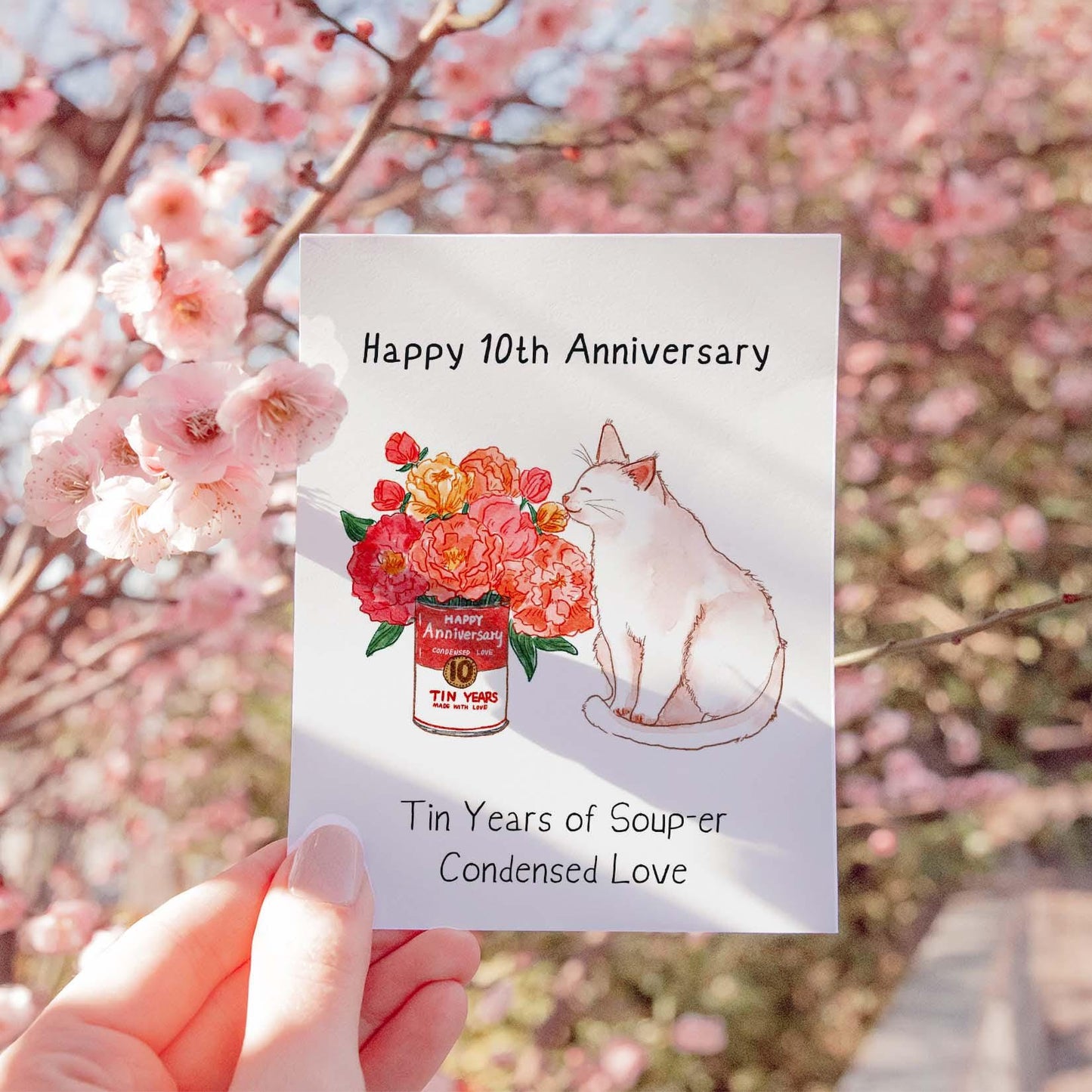 10 Years Tin Anniversary Card For Husband - Flower In Tin Can Traditional Anniversary Gift for Wife - Funny 10th Anniversary Cards For Him