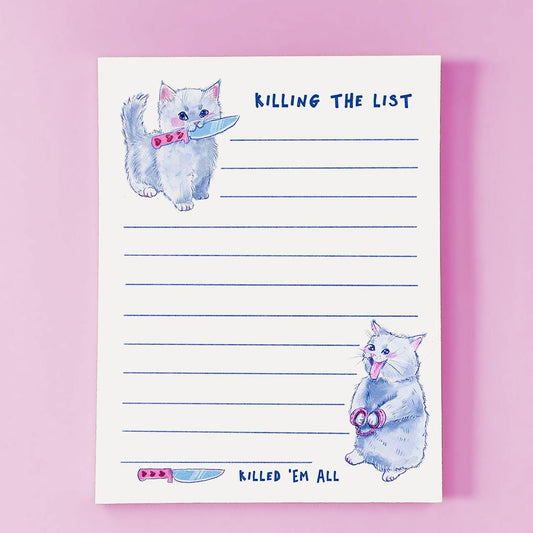 Killing The List Cat Notepad - Funny To do List Note Pad - Cute Memo Pad Stationery Gifts For True Crime Cat Lover - Handmade Liyana Studio