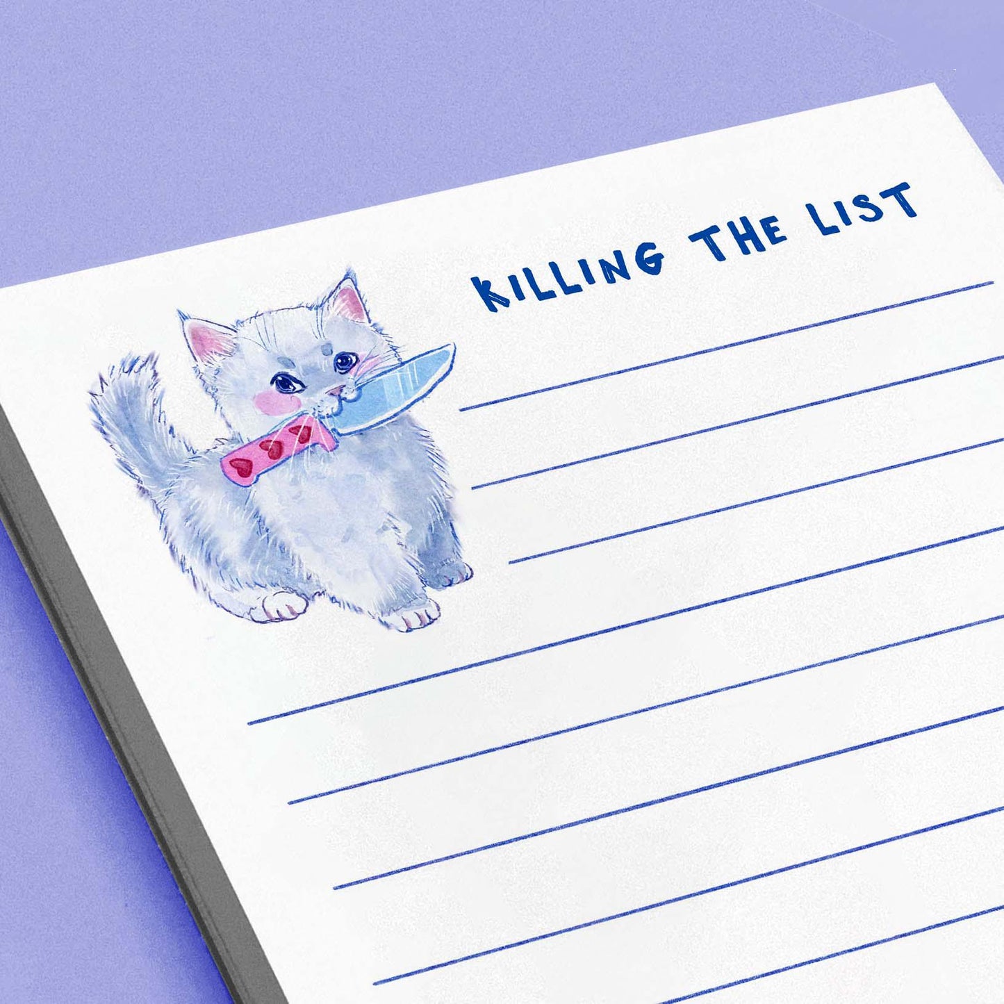 Killing The List Cat Notepad - Funny To do List Note Pad - Cute Memo Pad Stationery Gifts For True Crime Cat Lover - Handmade Liyana Studio