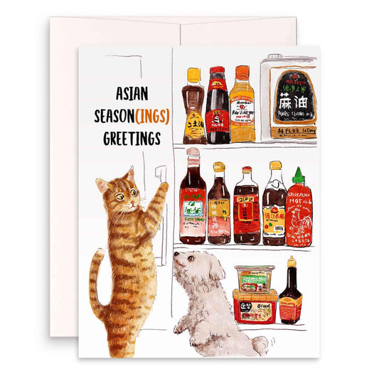 Asian Seasonings Greetings Happy Lunar New Year Card Set – Funny Chinese New Year Cards 2026 for Food Lovers – Handmade by Liyana Studio