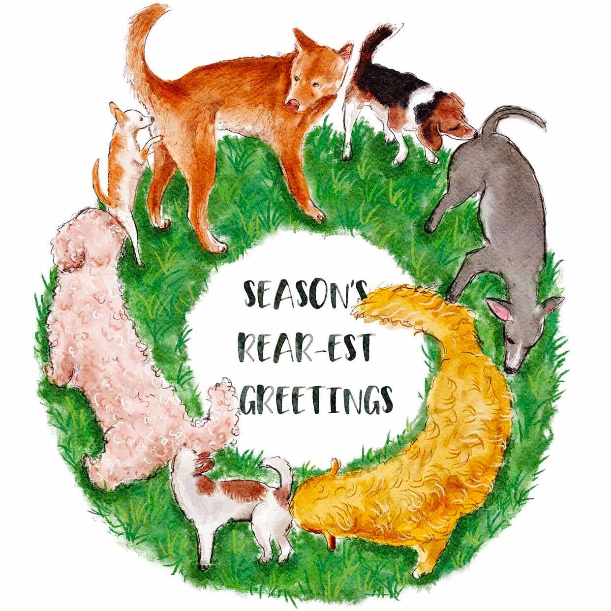 Dog Butt Sniff Wreath Christmas Cards – Funny Holiday Card for Dog Lovers – Season’s Rear-est Greetings - Liyana Studio Handmade